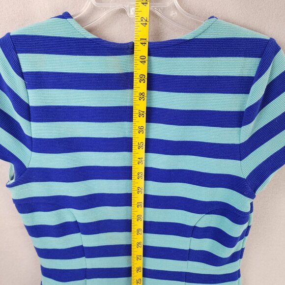 Boden Striped Fit & Flare Knit Dress – Navy & Turquoise - Picture 3 of 10